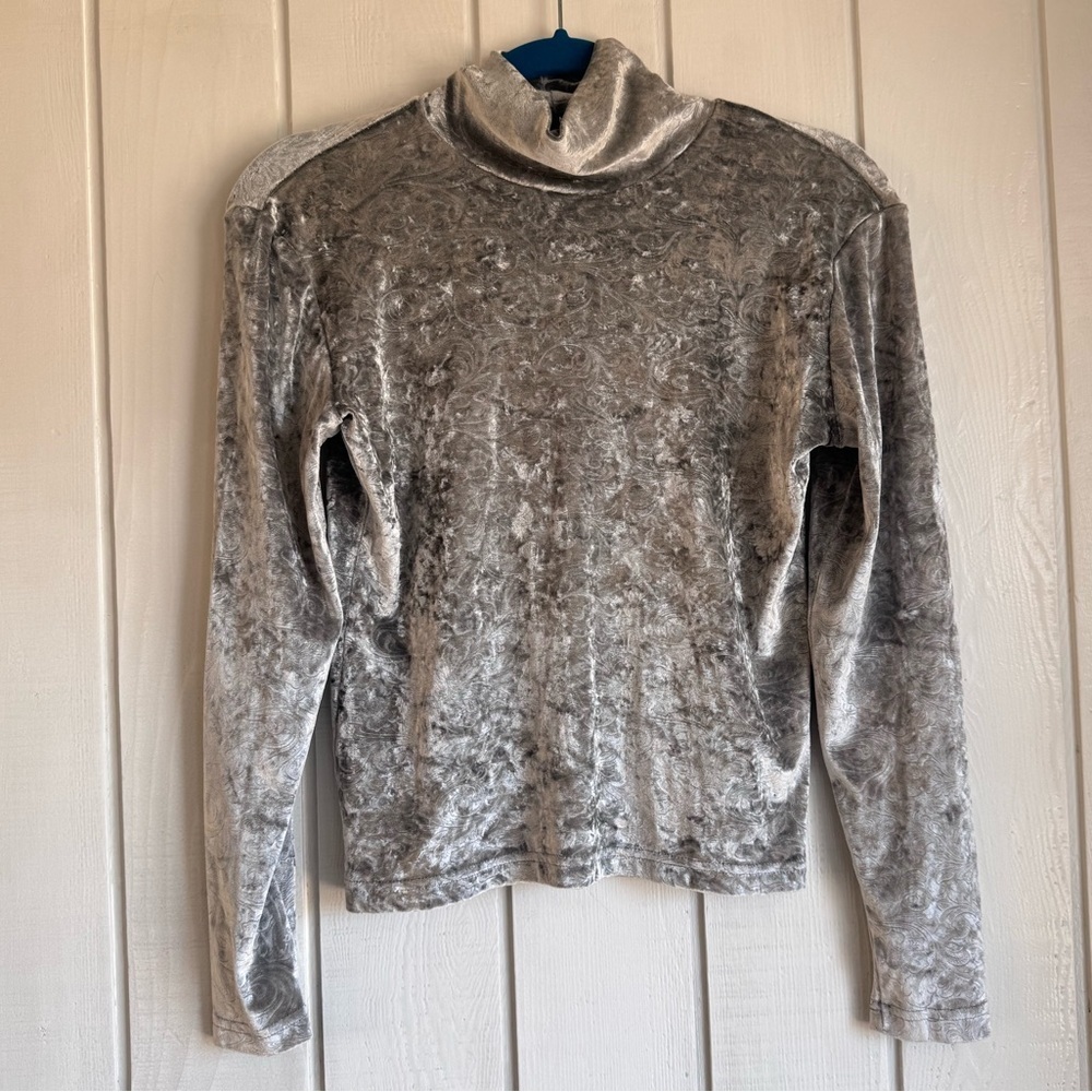 Sno Skins Crushed Velvet Silver-Gray Long Sleeve Mock Neck